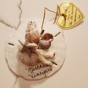 Martha's Vineyard Glittered Sand Dollar Ornament with Seashells